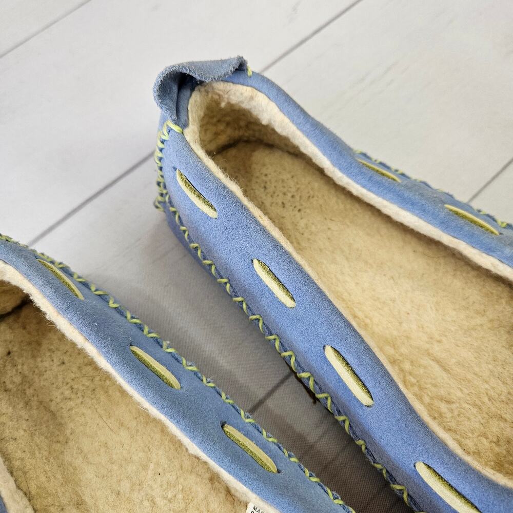 L.L. Bean Sky Blue Leather Sherpa Lined Moccasin Slippers - 8 - Picture 5 of 5